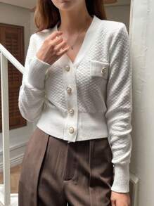 DAZY Women's Solid Color Long Sleeve Button Design Casual Business Cardigan, Autumn - Beige - View 5