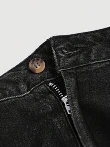 SHEIN MOD 女士纯色休闲抽绳牛仔半身裙 - 黑色 - 查看 4