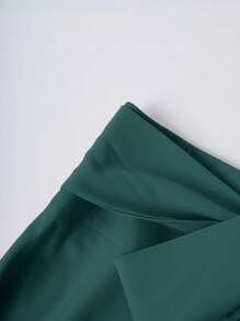 Franclia Women's Solid Color Twist Back Zip Up Elegant Skirt - Dark Green - View 4