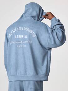 Manfinity VCAY Men's Embroidered Loose Knitted Sweatshirt Set - Baby Blue - View 2