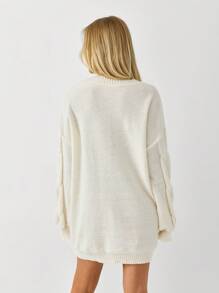 SHEIN Unity Women's Solid Color Long Sleeve Sweater Dress - White - View 2