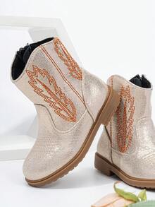 Autumn/Winter Cute Little Girl's Cowboy Boots, New Warm Comfortable Flat Western Cowboy Style Versatile Infant/Toddler Boots - Gold - View 4