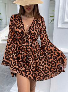 SHEIN VCAY Vestido de vacaciones con estampado de leopardo para mujer