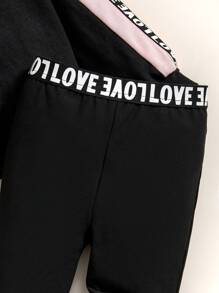 SHEIN 2pcs Baby Girl Cute Letter Print Colorblock Sweatshirt And Elastic Waist Pants Set, Autumn/Winter - Black - View 6