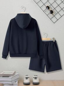 SHEIN Bộ 2 áo nỉ dệt kim cơ bản thường ngày cho bé trai tuổi mới lớn - Màu xanh hải quân - Xem 2