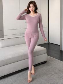 DAZY 女士蕾丝图案刺绣修身睡衣套装