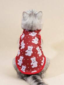PETSIN 1 件可爱圣诞熊印花宠物背心（亮红色） - 彩色 - 查看 1