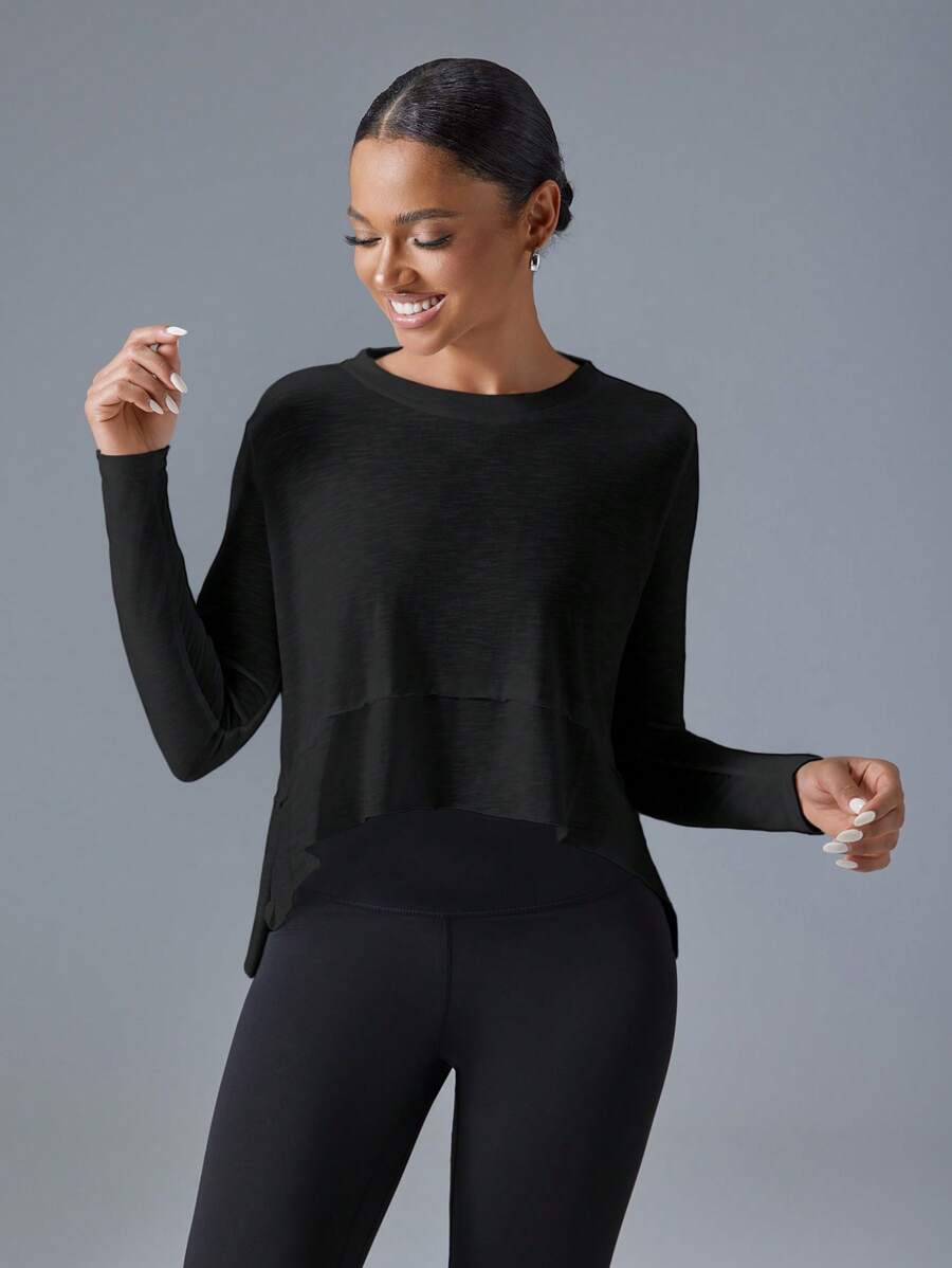 VARSITIE 夏季和秋季户外休闲基本款女式运动 T 恤和背心 - 黑色 - 查看 1