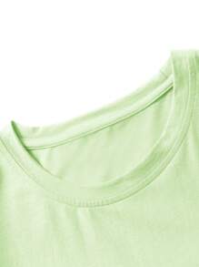 Manfinity Homme 男士纯色圆领短袖 T 恤，夏季 - 青檸色 - 查看 5