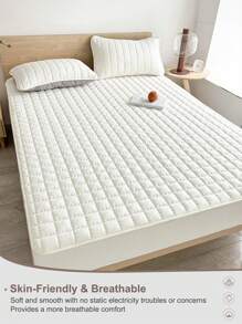 1 pieza Sábana ajustada acolchada sólida, ropa de cama, protector de colchón, cubrecama, sábana, textil para el hogar acogedor, protector de colchón transpirable y antipelusas, decoración del hogar, cubrecama decorativo de unicolor para dormitorio y dormitorio, se ajusta a todas las camas - individual, doble, queen, king, apto para todas las estaciones, lavable a máquina, cubrecama antipolvo, antideslizante, no incluye almohada ni funda de almohada, de vuelta al colegio