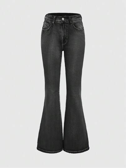 Grunge Punk Gyaru Punk Style Embroidered Skull Slim Fit Flared Jeans For Women