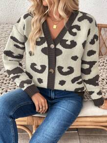 SHEIN LUNE 时尚宽松针织开衫毛衣外套，休闲超大设计，秋冬，欧式风格 - 綠色 - 查看 6