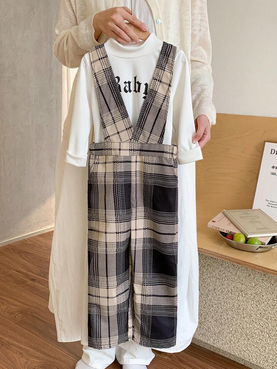 2 pièces Ensemble de pantalon à bretelles à carreaux pour jeunes filles - Multicolore - Voir 1