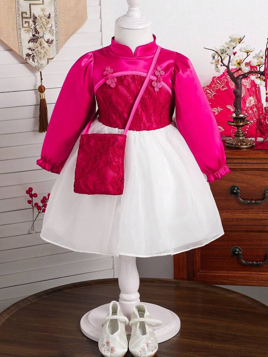 Baby Girls' Chinese Style Lace Patchwork Elegant Hanfu A-Line Dress
