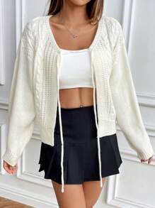 SHEIN Unity Áo len cardigan dệt kim họa tiết hoa 3D đa năng thời trang kiểu Pháp có khóa cài - trắng - Xem 6