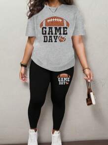 Maweii 2pcs/Set Plus Size Football Print Casual Outfit - Multicolor - View 1