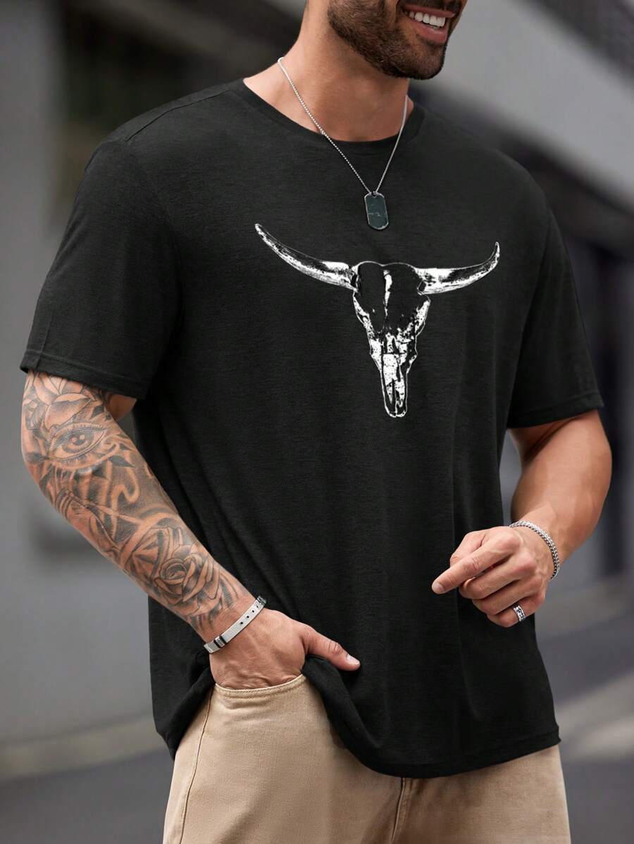 EASEVO Men's Plus Size Slim Fit Crew Neck Vintage T-Shirt, Summer, For Fall