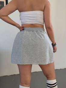Flirla Back To School Gray Casual Utility Skirt With Pockets, Elastic Waist, Drawstring - Grey - View 3
