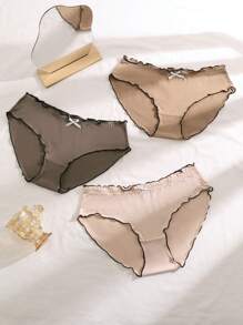 PetitDoll 3 件装 女士舒适透气荷叶边内裤 - 彩色 - 查看 6