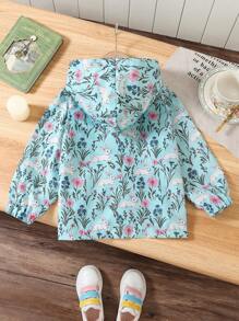 SHEIN Toddler Girls' Cute Rabbit Print Hooded Zip-Up Jacket - Green - View 2