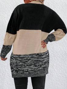 SHEIN LUNE Plus Size Color Block Patchwork Long Sleeve Casual Cardigan, Winter Fall Cloth For Women Autumn - Multicolor - View 2