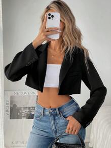 Chiquease 女士长袖开衫时尚优雅短款夹克 - 黑色 - 查看 3