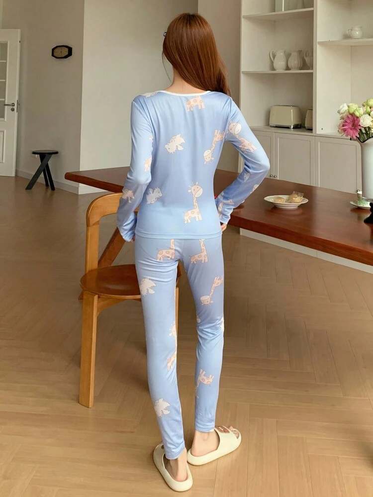 Cute Giraffe Pattern Bodycon Pajamas Set