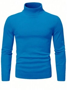 Manfinity Homme Men's Casual Letter Pattern Turtleneck Sweater, Autumn/Winter Letter Embroidery, Men Turtleneck Sweater, Men Turtle Neck, Blue Turtleneck Sweater, Men Blue Sweater, Blue Sweater - Baby Blue - View 1