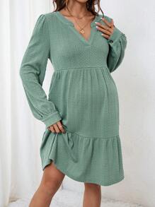 SHEIN Solid Color Knitted Long Sleeve Maternity Dress - Green - View 4