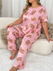 Ensemble de pyjama tricoté à manches courtes avec ours en peluche en forme de cœur