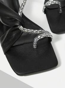 MOTF PREMIUM FASHIONABLE LADIES CONTRAST SEQUIN THONG HIGH HEEL SANDALS FOR SUMMER FALL - Black - View 6