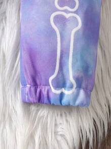 SHEIN Enterizo de manga larga con capucha para bebés niños, con estampado de calavera y efecto tie-dye, adecuado para salidas y Halloween, otoño/invierno - Multicolor - Ver 3