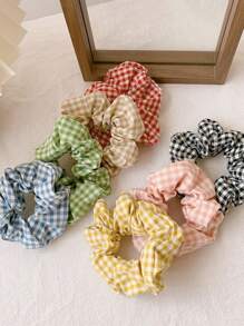 7pcs Women's Fresh Casual Plaid Hair Scrunchies Suitable For Daily, School, Beach, Office, Party, Holiday, Birthday, Back To School, Accessories Hair Ties Scrunchy Hair Ties Ponytail Head Accessories Elastic Band Beauty Home Hair Accessories Hair Rubber Bands,Travel - Multicolor - View 2