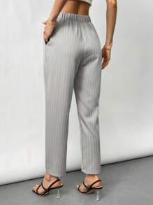 SHEIN Privé Women's Elegant Commuter Minimalist Fashion High-Waist Straight Leg Pants - Grey - View 2