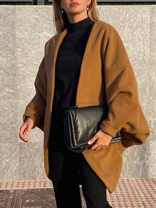 SHEIN Essnce Women's Bat Sleeve Medium-Length Coat, Murad Brown Coat Jacket, Wear Coat, Fall Women's Clothing, Women's Coat, American Retro, With Turtleneck Sweater Elegant And Stylish Going Out Wear, Fashionable Women's Clothing, 2024 Fall And Winter New Women's Clothing,Winter Women Coat - Brown - View 7