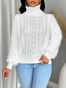 Zolique Women's Stans Neck Long Sleeve Sweater, Knit Pullover Fall Winter - Beige - View 6