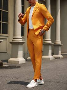 Manfinity AFTRDRK Men's Lapel Button Closure Long Sleeve Shirt And Straight Casual Pants Suit - Yellow - View 6