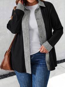 EMERY ROSE Áo khoác cổ bẻ màu đen cỡ lớn cho nữ mùa thu - Màu Xám nhạt - Xem 1