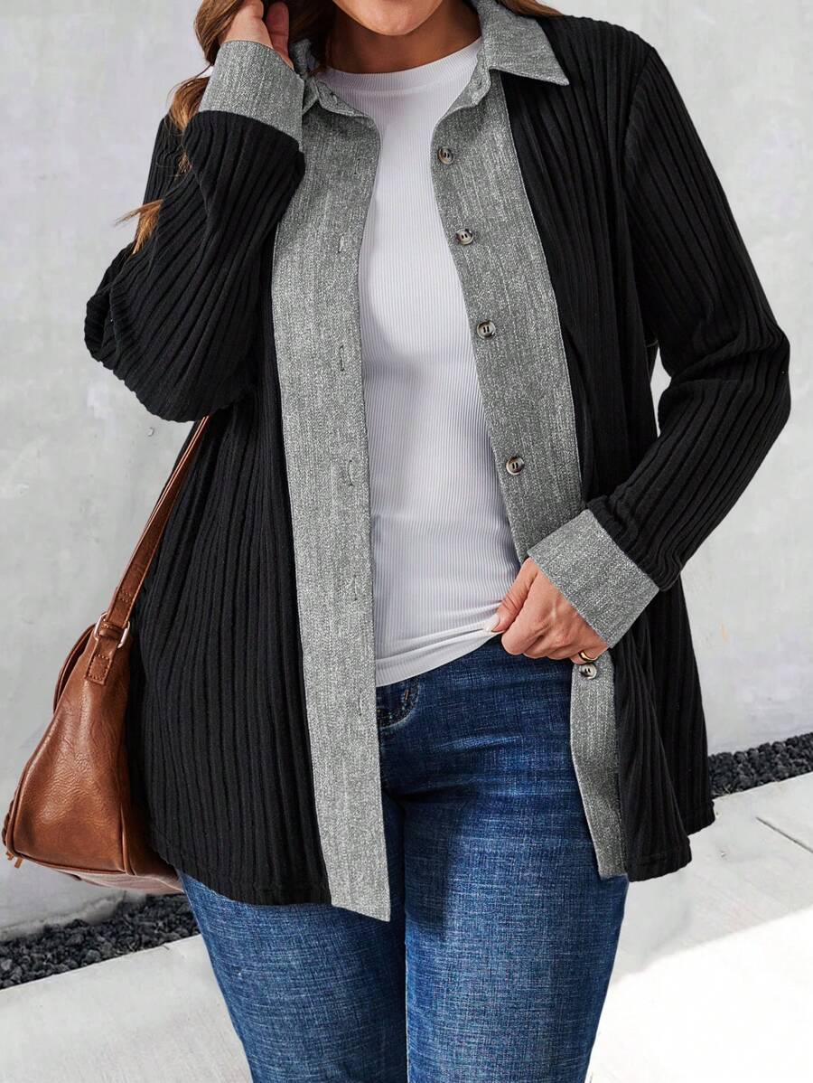 EMERY ROSE Áo khoác cổ bẻ màu đen cỡ lớn cho nữ mùa thu - Màu Xám nhạt - Xem 1
