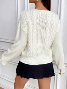 SHEIN Unity Áo len cardigan dệt kim họa tiết hoa 3D đa năng thời trang kiểu Pháp có khóa cài - trắng - Xem 2