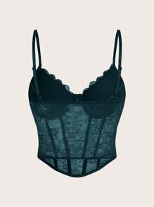 SHEIN ICON 1pc Elegant Solid Color Lace Camisole Top For Summer - Dark Green - View 2