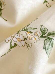 3 件套 Ditsy 花卉床上用品套装，绿色和米色配色的茶道图案，舒适的印花羽绒被套和枕套套装，适合单人床/双人床/大号床/特大号床