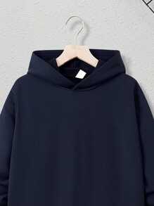 SHEIN Bộ 2 áo nỉ dệt kim cơ bản thường ngày cho bé trai tuổi mới lớn - Màu xanh hải quân - Xem 4