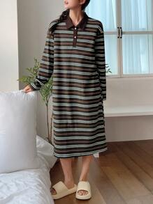DAZY Casual Striped Collar Loungewear Dress