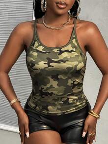 Slaydiva Women's Camisole Tank Top With Camo Print, Summer - Multicolor - View 4