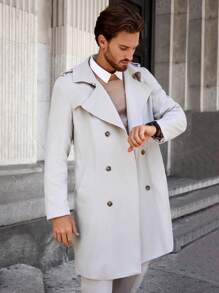 Manfinity Homme Men's Contrast Color Patchwork Casual Long Sleeve Trench Coat - Khaki - View 4
