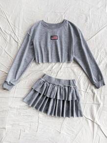 Soleia 2 件套休闲短款长袖运动衫和蛋糕中裙 - 灰色 - 查看 4