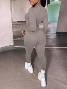 Slaydiva Bộ đồ bó hai mảnh tập yoga và áo thun croptop màu trơn - Màu Xám nhạt - Xem 2