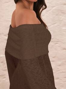 SHEIN BAE Váy suông hở vai tay dài gợi cảm, kỳ nghỉ lãng mạn, tiệc cưới - Cà phê nâu - Xem 6