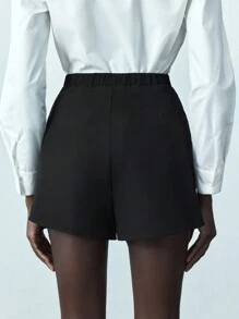 Maija 女士黑色水钻设计现代都市百搭高腰A字短裤，商务休闲风，适合情人节、圣帕特里克节、复活节、春节、音乐节、复古风夏季外出及毕业典礼等场合。 - 黑色 - 查看 2